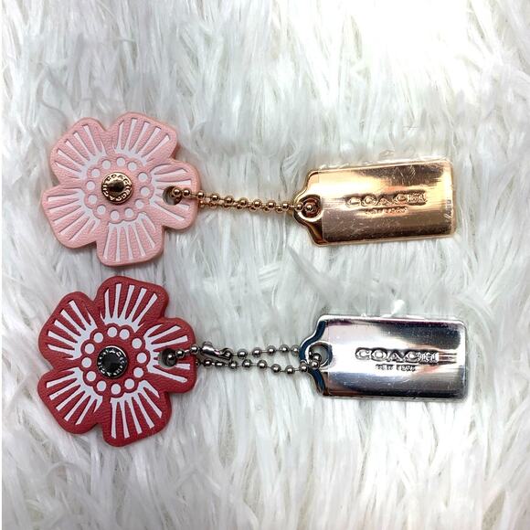 COACH Gold and Silver Tea Rose Flower Floral Bag Charm Hang Tag Bundle - Picture 1 of 5